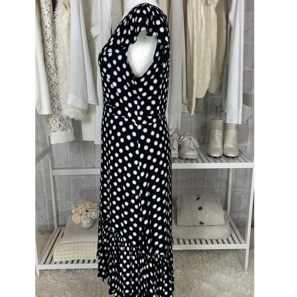 Metrostyle Women's Size 8 Black Polka Dot Ruffle Hem Midi Dress #0417 - Picture 3 of 12